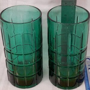 2 ANCHOR HOCKING Tartan Manchester Emerald Green Drinking Glass Tumblers